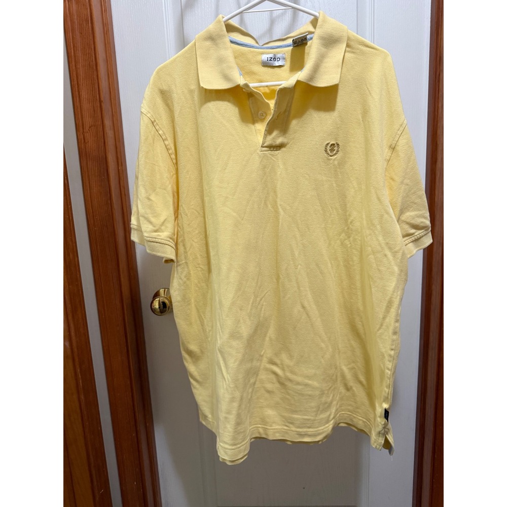 Izod Mens Polo Shirt Large Yellow Short Sleeve 100% Cotton Pique Crest Logo